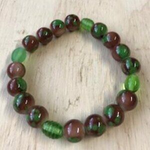 Green and Brown Handmade Stretch Bracelet Glass Beads #17